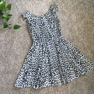 Express Leopard Print Skater Dress w Lace Back
